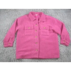 Embra Fleece Jacket Womens Large Fuzzy Double Pocket Shacket Polyester